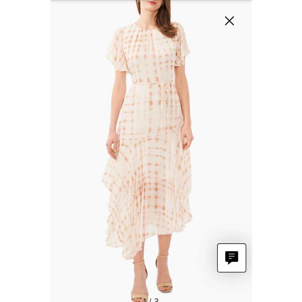 Halogen Size XL Print Flutter Sleeve Asymmetric Dress Workwear Color Clay Spice